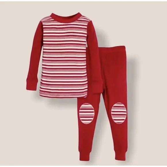 NWT BURT S BEES Red Striped Pajama Set Size 6 9M